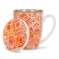 ABB - 12oz Covered Mug With Strainer: Oasis Print (Orange)