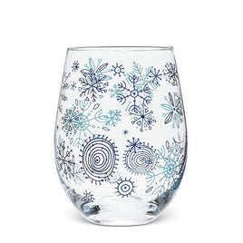 ABB - 14oz Stemless Wine Glass: Blue Snowflakes