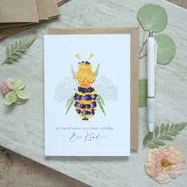 SAB - 5X7 Pressed Flower Greeting Card: Bee Kind