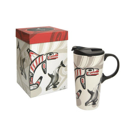 NNW - "The Perfect Mug" Ceramic Travel Mug - Whale by Charles Silverfox