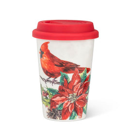 ABB - 12oz Ceramic & Silicone Travel Mug: Cardinal & Poinsettia