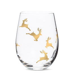 ABB - 14oz Stemless Wine Glass: Gold Foil Reindeer
