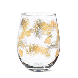 ABB - 14oz Stemless Wine Glass: Gold Foil Pinecones
