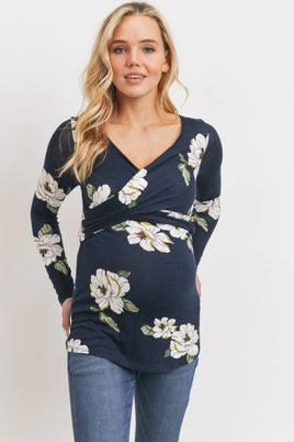 HM - Back-Tie Maternity and Nursing Top: Navy Print