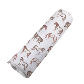 Newcastle Classics - 100% Natural Cotton Muslin Swaddle: Wild Horses