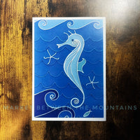 Krooked House Art - 5 x 7 Greeting Card: Seahorse Blues