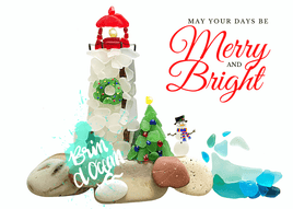 Brin d'Ocean - Sea Glass Greeting Card: Merry & Bright Lighthouse