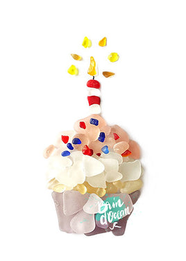 Brin d'Ocean - Seaglass Greeting Card: Pink Cupcake