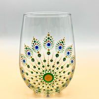 Deftly Dotted - Stemless Wineglass: Mandala Peacock