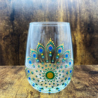 Deftly Dotted - Stemless Wineglass: Mandala Peacock