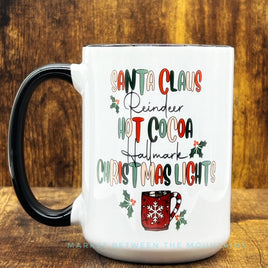 GGG - 15oz Ceramic Mug: Santa Claus, Reindeer, Hot Cocoa, Hallmark & Christmas Lights