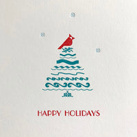 Arquoise Press - Letterpress Card: HAPPY HOLIDAYS CARDINAL ON A TREE