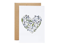 SAB - 5X7 Pressed Flower Greeting Card: Blue Forget Me Not Flower Heart