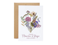 SAB - 5X7 Pressed Flower Greeting Card: Sending Flowers & Hugs