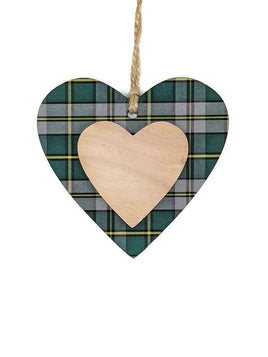 SAC - Cape Breton Tartan Heart Stacked Ornament: Wooden Heart on Tartan