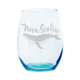 SAC - 20oz Laser Etched Stemless Turquoise Wineglass: Nova Scotia (Whale)