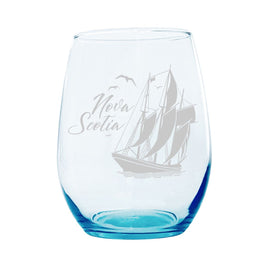 SAC - 20oz Laser Etched Stemless Turquoise Wineglass: Nova Scotia Schooner