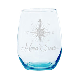 SAC - 20oz Laser Etched Stemless Turquoise Wineglass: Nova Scotia Compass Rose