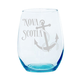 SAC - 20oz Laser Etched Stemless Turquoise Wineglass: Nova Scotia Anchor