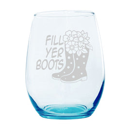 SAC - 20oz Laser Etched Stemless Turquoise Wineglass: Maritime Slang “Fill Yer Boots”
