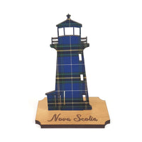SAC - Laser Cut NS Tartan Shape with Wooden Stand: Peggy's Cove Lighthouse
