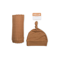 Lulujo - Hello World Blanket & Knotted Hat Set: Tan