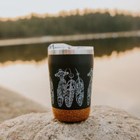NNW - 12oz Cork Base Travel Mugs: Salmon Life Cycle (Feathers) by Paul Windsor