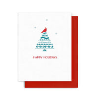 Arquoise Press - Letterpress Card: HAPPY HOLIDAYS CARDINAL ON A TREE